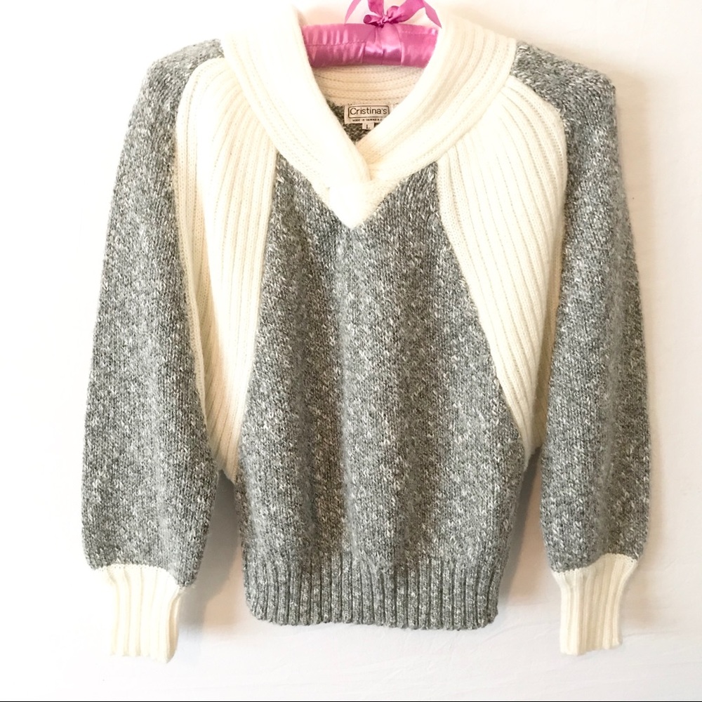 Christinas gray and white plush sweater size L